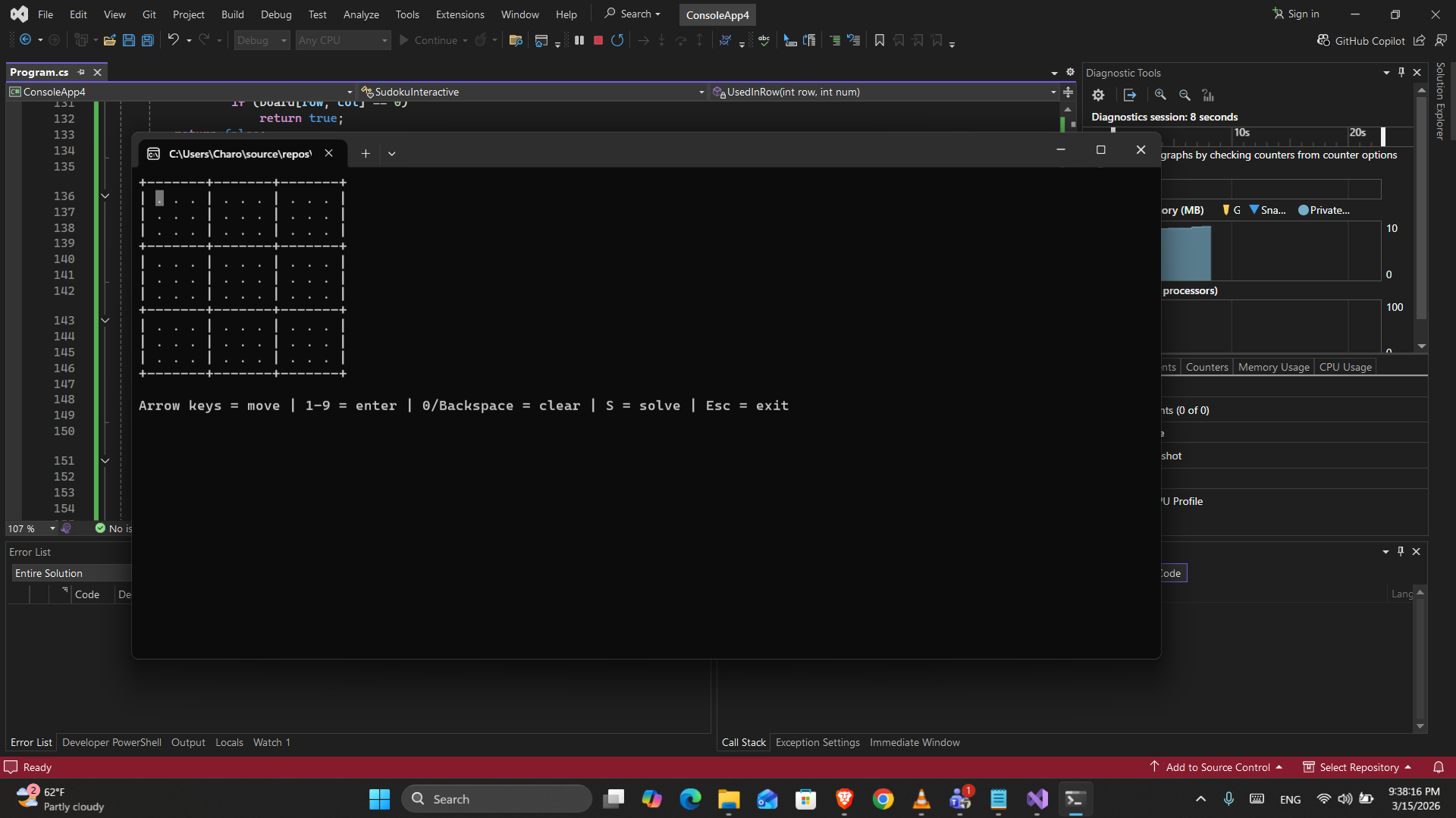 Sudoku solver utilizing the backtracking principle